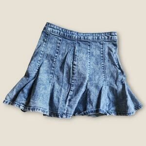 No Boundries Junior's Acid Wash Pleated Denim Mini Skirt Size 5